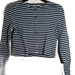 Striped Blue and White Button-Up Cropped Top XS